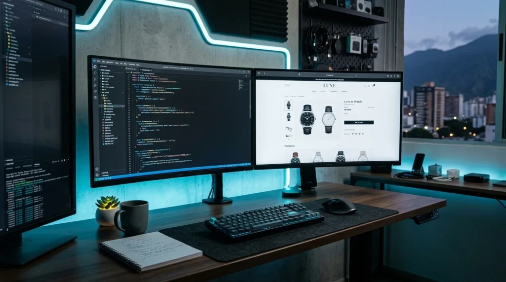 Concepto visual de presupuesto y desarrollo para crear una página web o tienda e-commerce en 2026
