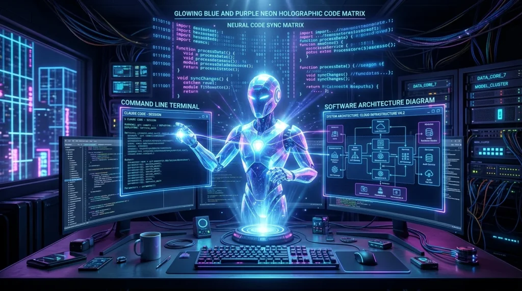 Ilustración conceptual de un panel de Core Web Vitals y rendimiento web: una aguja indicadora apunta al valor máximo de 100% en verde brillante en un velocímetro etiquetado "PERFORMANCE". Alrededor, gráficos circulares optimizados para "SEO", "Accessibility", y "Speed" con iconos de CDNs globales y marcado de datos estructurados, simbolizando la optimización automatizada por IA en la arquitectura web.